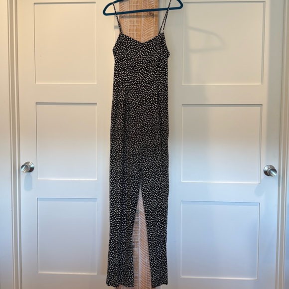 Pants - Polka dot wide leg romper with pockets